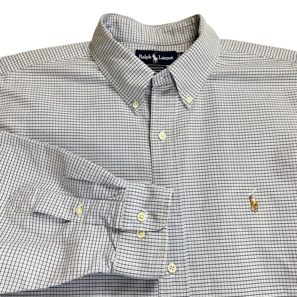 Ralph Lauren Yarmouth Shirt Blue Purple Small Check Button Down 17.5 (32/33)